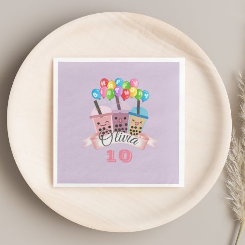 Cute Boba Tea Birthday Celebration Napkins