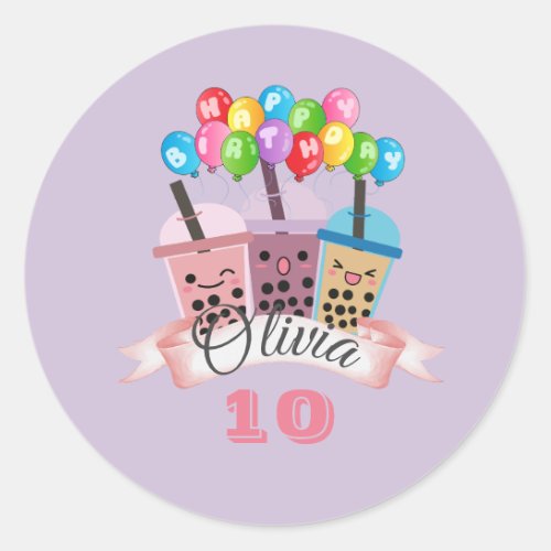 Cute Boba Tea Birthday Celebration Sticker 