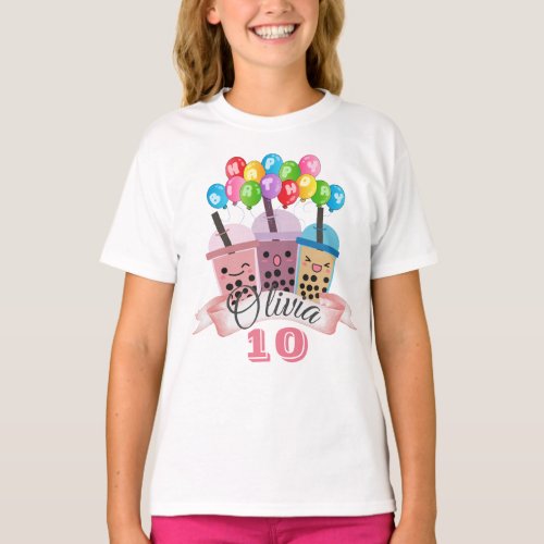 Cute Boba Tea Birthday Party Celebration T_Shirt