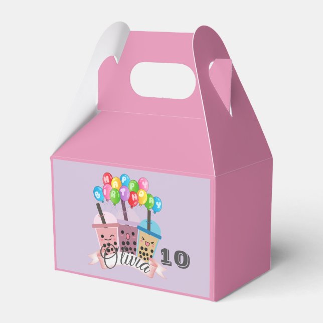 Cute Boba Tea Birthday Party Favor Box (Front Side)