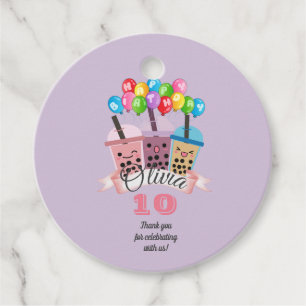 Cute Boba Tea Birthday Party Thank You Favor Tag