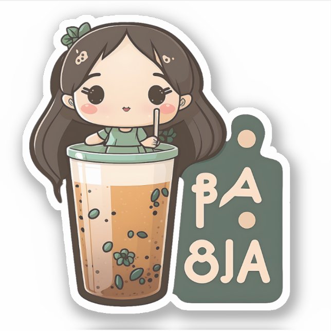 Cute Boba Tea Girl  Sticker (Front)