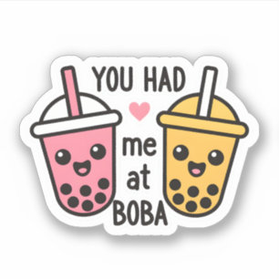 Cute Boba Tea You Had Me At Boba Pink Yellow Kawai Sticker