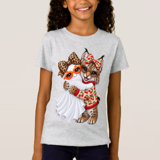 Cute Bobcat Ghost Halloween Autumn Art Wild Cat  T-Shirt