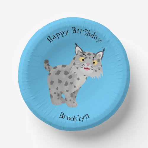 Cute bobcat lynx cartoon personalised birthday paper bowls