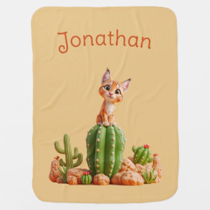 Cute Bobcat on cactus Baby Blanket