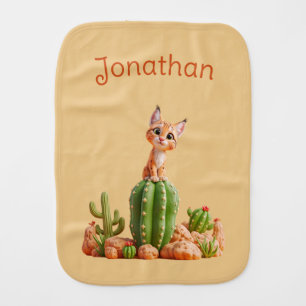 Cute Bobcat on cactus Baby Burp Cloth