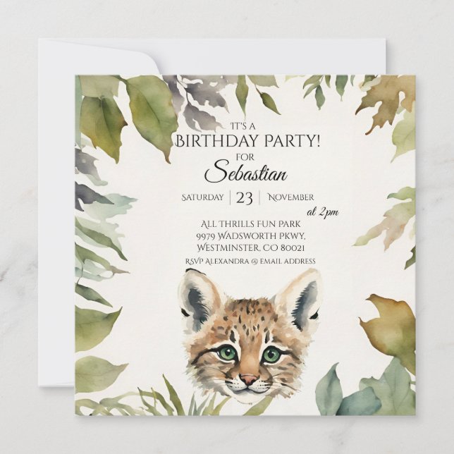 Cute Bobcat Woodland Birthday Party Invitation (Front)