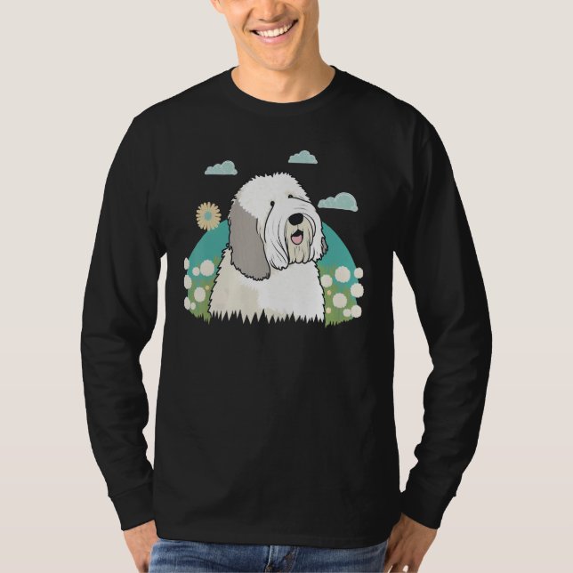Cute Bobtail Dog on Old English Sheepdog  2 T-Shirt (Front)
