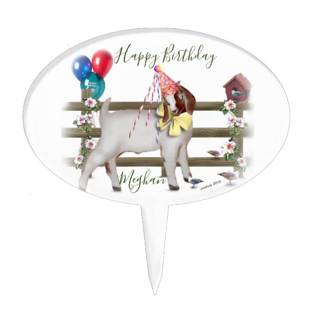 Cute Boer Goat Kid Birthday Party Cake Topper (Front)