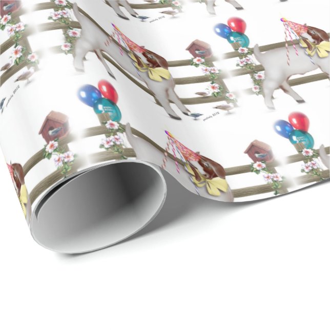 Cute Boer Goat Kid Birthday Wrapping Paper (Roll Corner)