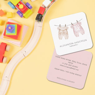 Cute Bohemian Baby Clothing Watercolor Nanny Square Business Card