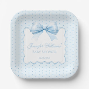 Cute bohemian blue bow ribbon baby boy shower paper plates