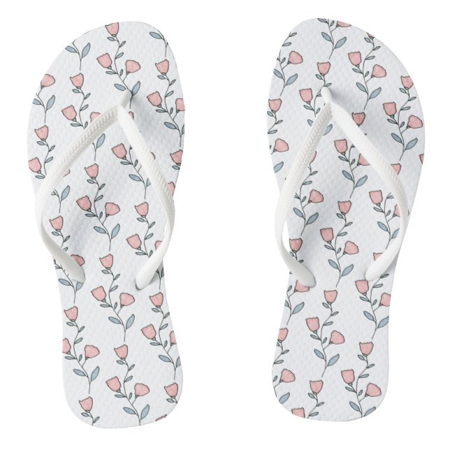 Cute Bohemian Blush Pink Purple Floral Pattern Flip Flops (Footbed)