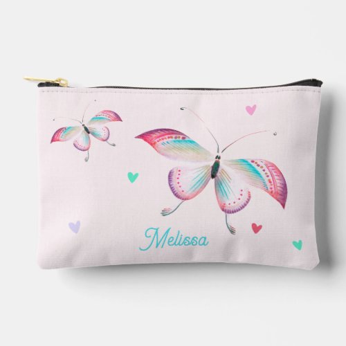 Cute Bohemian Butterflies  Hearts Blush Pink Accessory Pouch