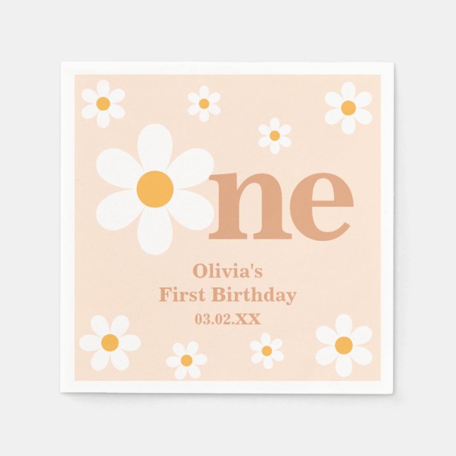 Cute Bohemian Daisy First Birthday Napkins (Front)