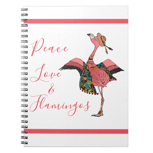 Cute Bohemian Flamingo Peace Love  Flamingos Notebook