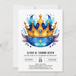Cute Bohemian Prince Crown Birthday Invitation