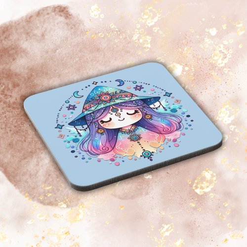 Cute Bohemian Queen with Blue Background  Beverage Coaster