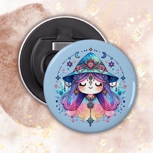 Cute Bohemian Queen with Blue Background  Bottle Opener