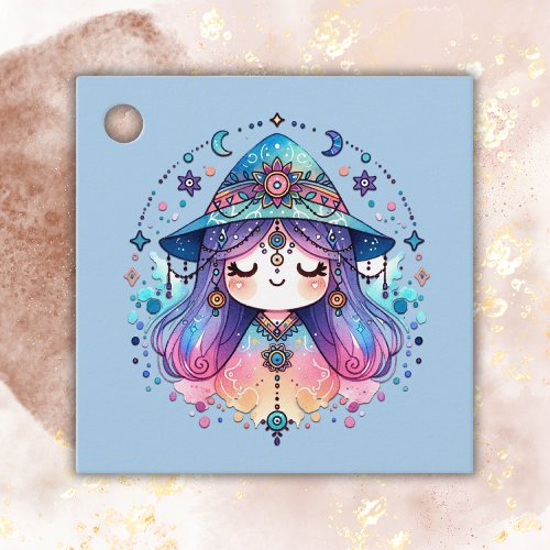 Cute Bohemian Queen with Blue Background  Favor Tags