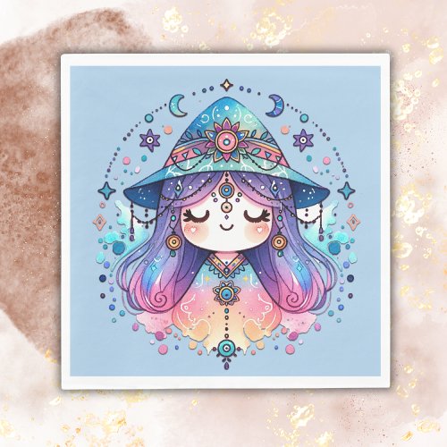 Cute Bohemian Queen with Blue Background  Napkins