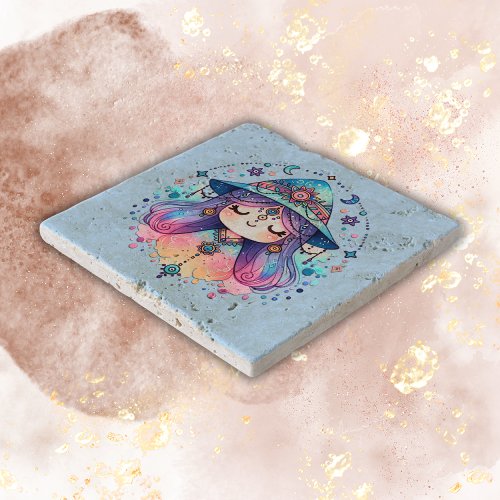 Cute Bohemian Queen with Blue Background  Trivet