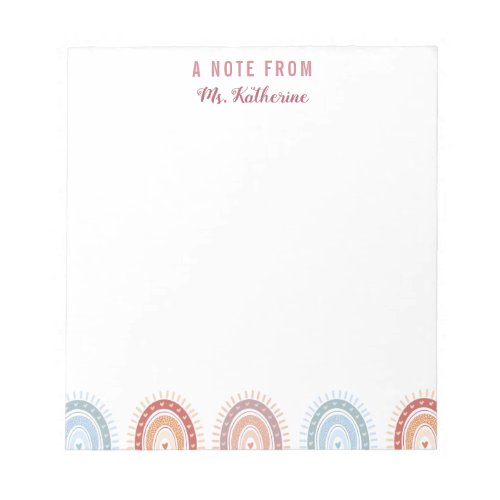 Cute Bohemian Rainbow Teachers  Notepad