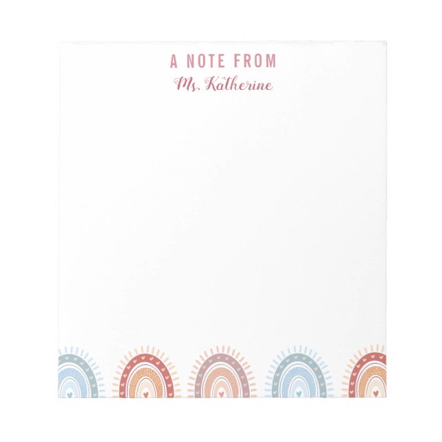 Cute Bohemian Rainbow Teacher's  Notepad (Front)
