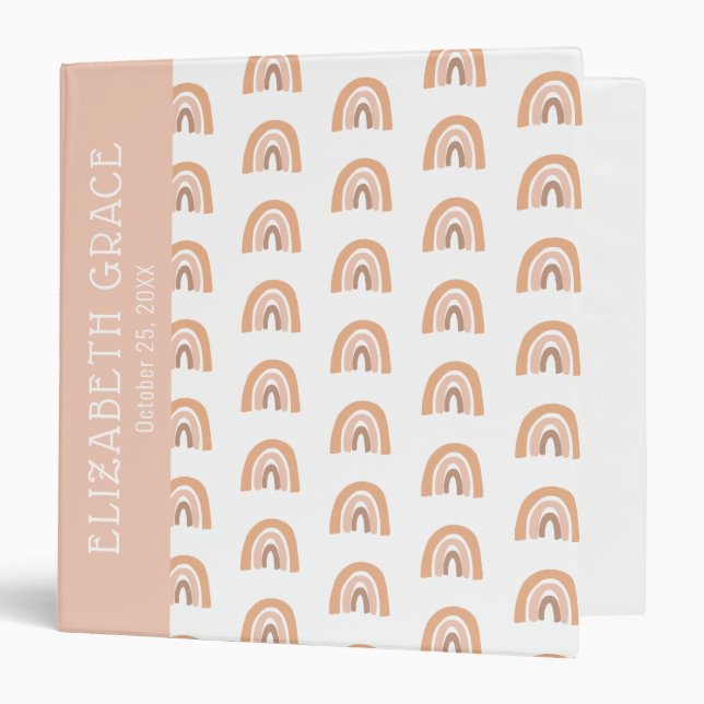 cute bohemian rainbow terracotta baby photo album 3 ring binder (Front/Inside)