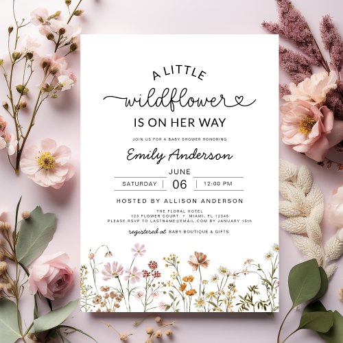 Wildflower Floral or wildflower baby shower invitation