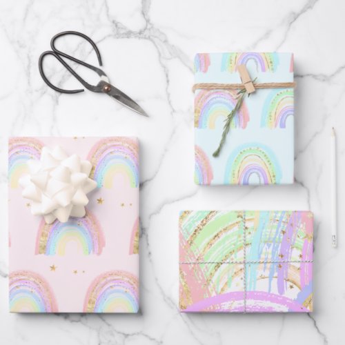 Cute Boho Abstract Watercolor Rainbow Gift Wrapping Paper Sheets