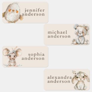 Cute Boho Animals Girl Kids Waterproof Name Labels