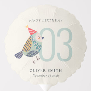 Cute Boho Aqua Blue Birdie Any Age Birthday Balloon