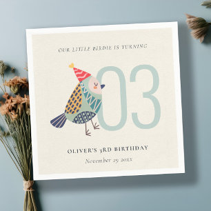 Cute Boho Aqua Blue Birdie Any Age Birthday Napkins