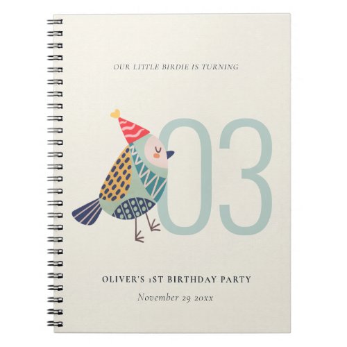 Cute Boho Aqua Blue Birdie Any Age Birthday Notebook