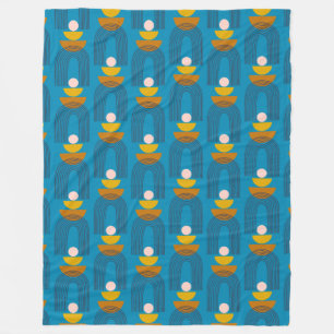 Cute Boho Arch Line Shapes in Blue and Yellow Fleece Blanket