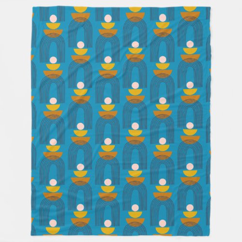 Cute Boho Arch Line Shapes in Blue and Yellow   Fleece Blanket