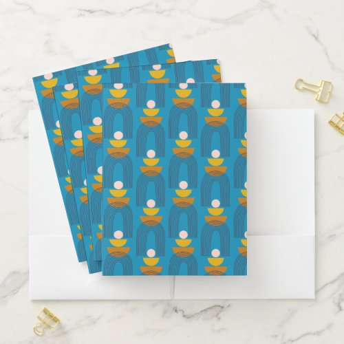 Cute Boho Arch Line Shapes in Blue and Yellow  Pocket Folder