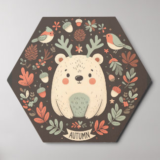 Cute Boho Autumn Bear wreath Wood Photo Tile