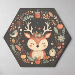 Cute Boho Autumn Deer wreath Wood Photo Tile