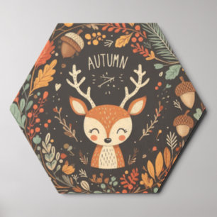 Cute Boho Autumn Deer wreath Wood Photo Tile