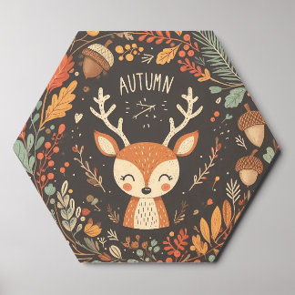 Cute Boho Autumn Deer wreath Wood Photo Tile