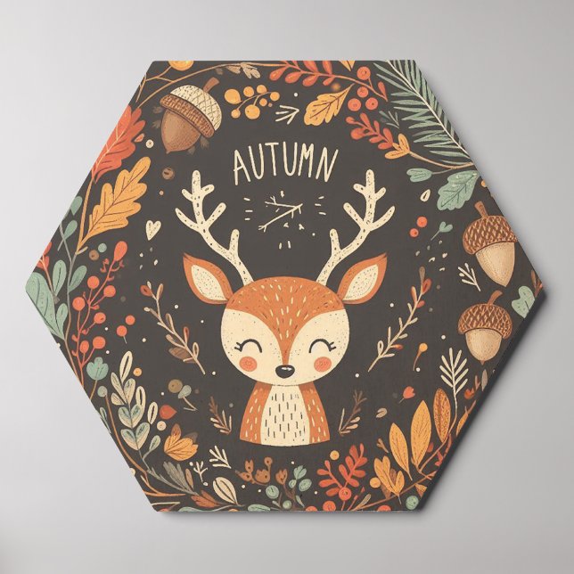 Cute Boho Autumn Deer wreath Wood Photo Tile (Front Set)