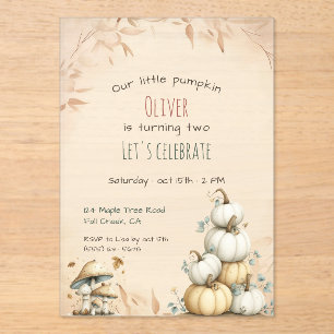 Cute boho Autumn Our little pumpkin birthday Acrylic Invitations