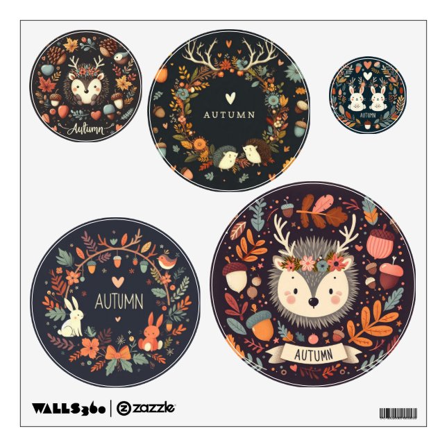 Cute Boho Autumn wreath Wall Decal (Front)