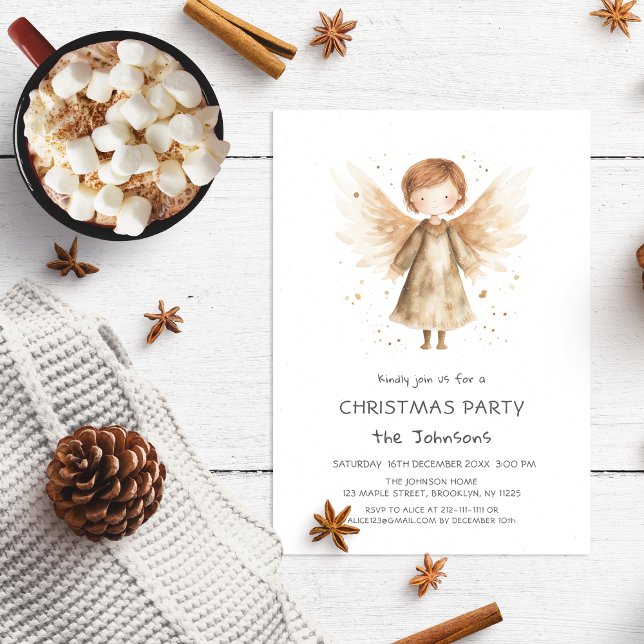 Cute Boho Baby Angel Christmas Party Invitation (Creator Uploaded)