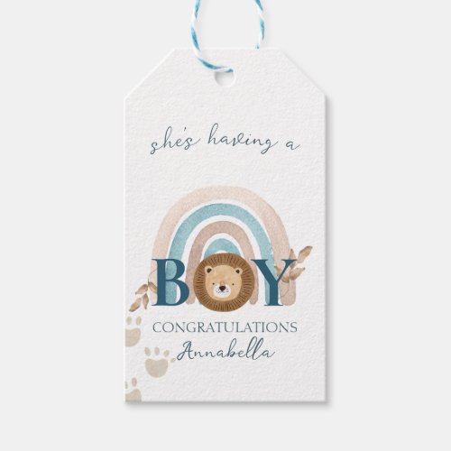 Cute Boho Baby Boy Lion Cub Pawprints Gift Tags