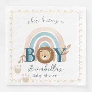 Cute Boho Baby Boy Lion Cub Pawprints Paper Dinner Napkins