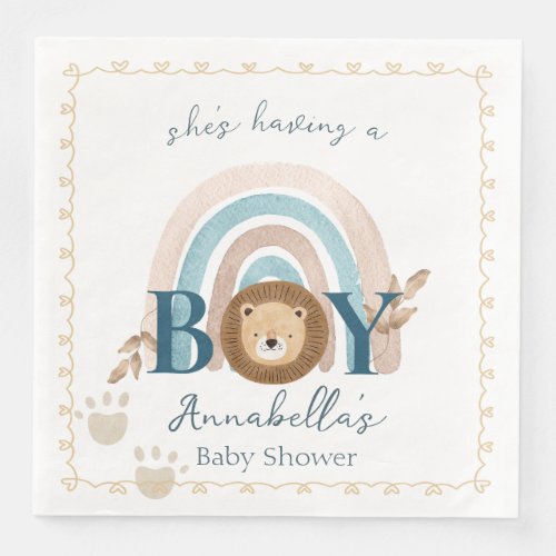 Cute Boho Baby Boy Lion Cub Pawprints Paper Dinner Napkins